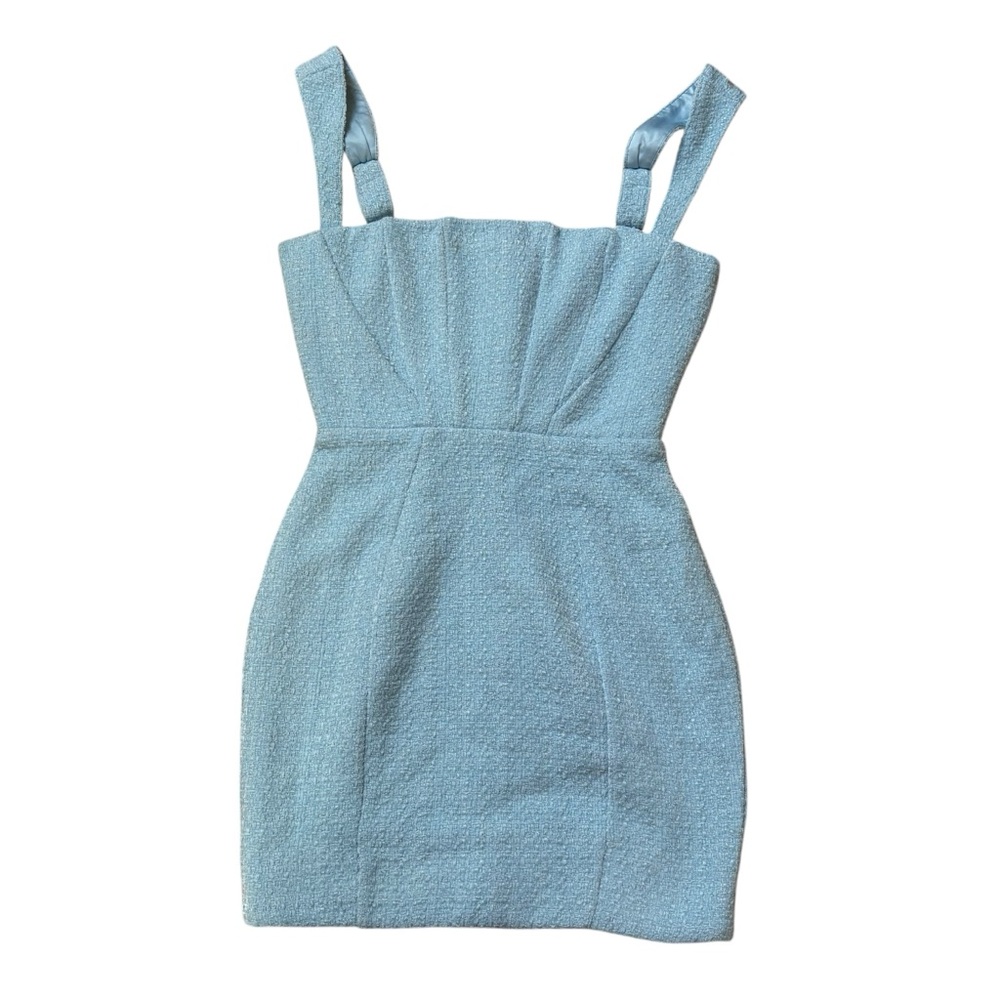 Oh Polly Light Blue Textured Mini Dress